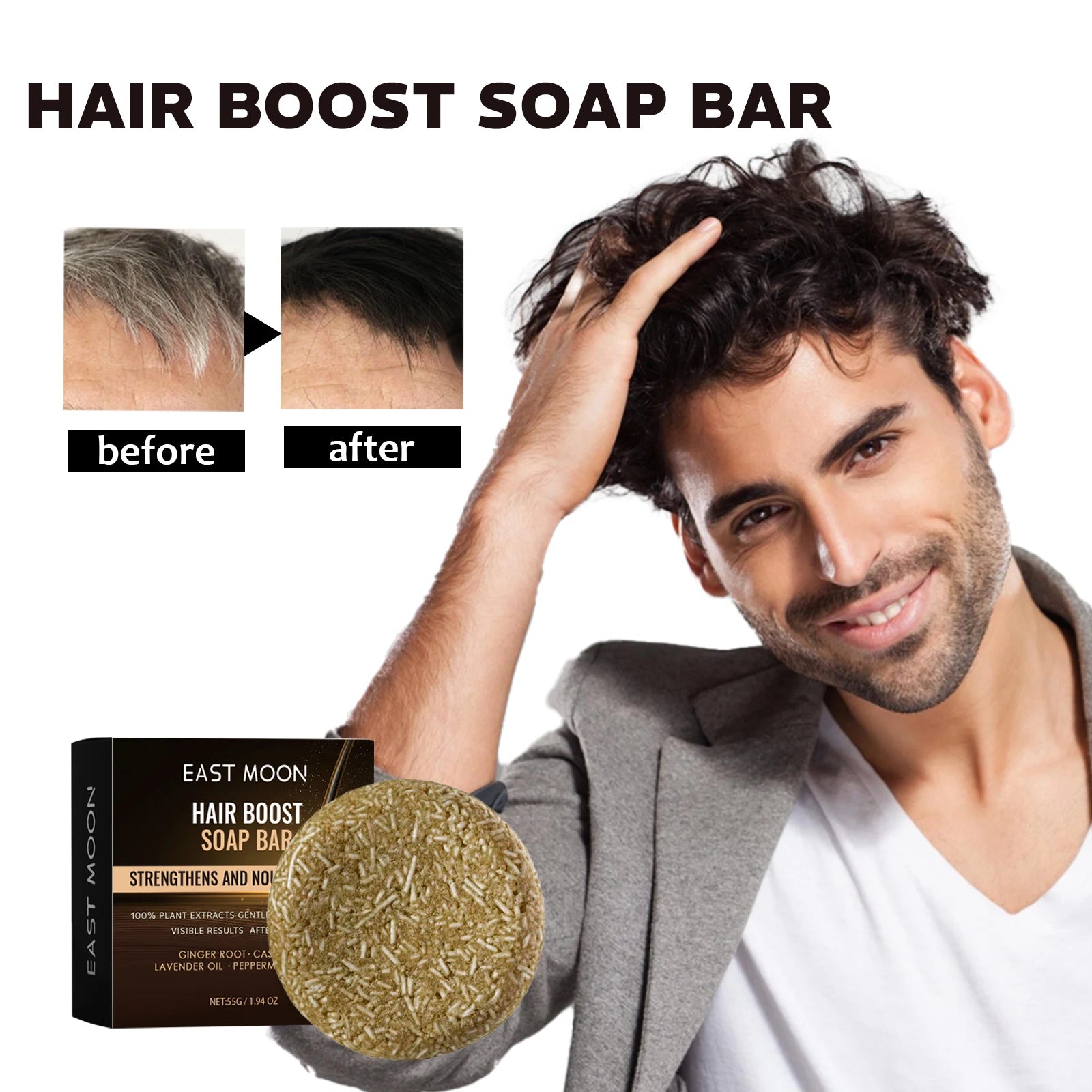 Men's Hair Darkening Shampoo Bar – Natural Nourishing & Root Strengthening Soap