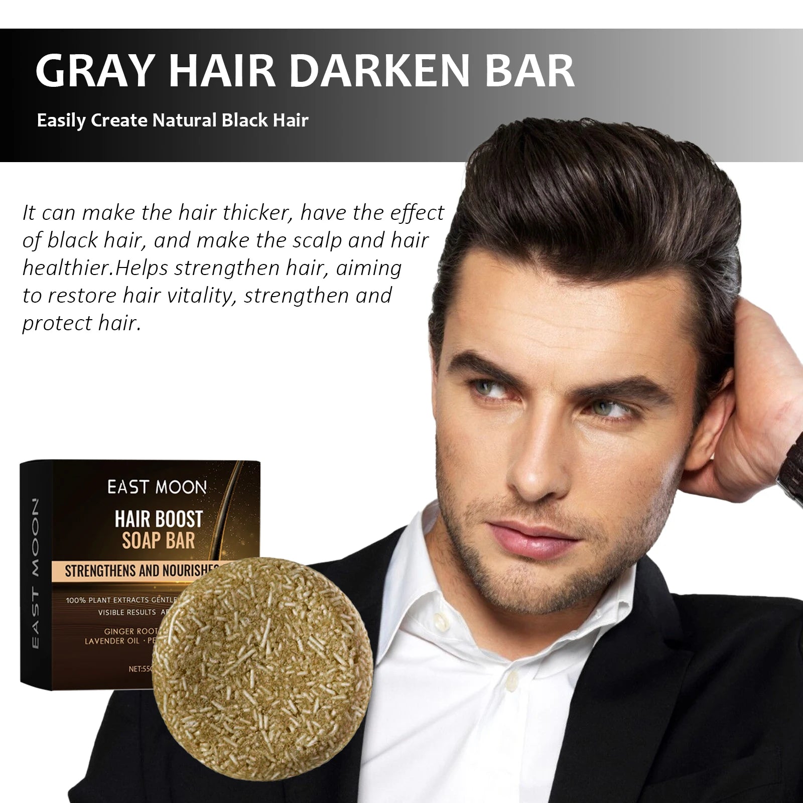 Men's Hair Darkening Shampoo Bar – Natural Nourishing & Root Strengthening Soap