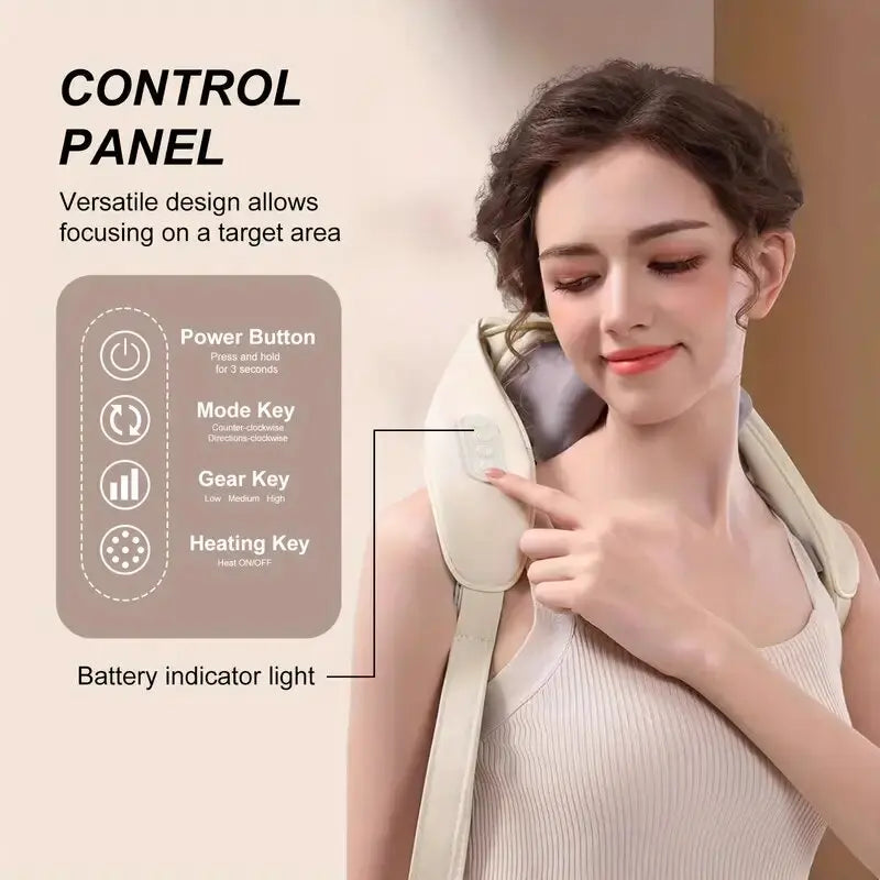6D Neck & Shoulder Massage Shawl – Heated Kneading Wearable Massager