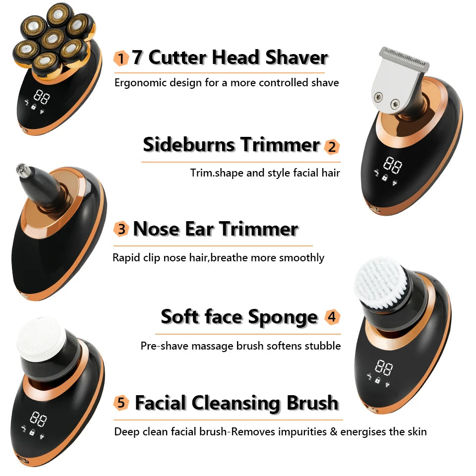 7D Electric Shaver for Men – Bald Head & Beard Trimmer