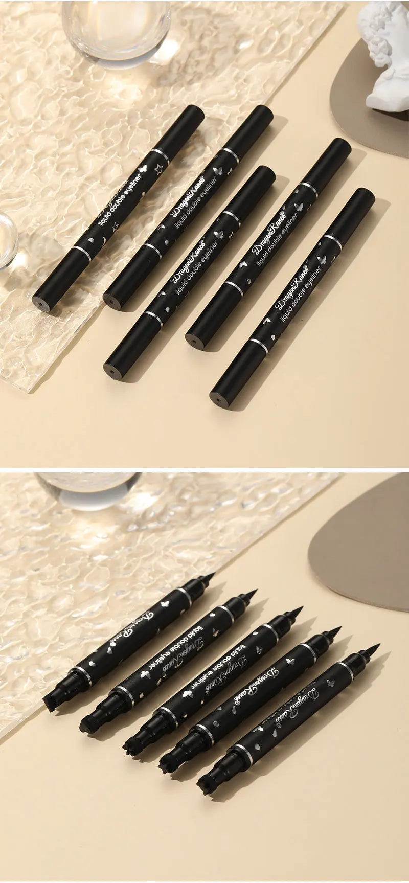 2-in-1 Eyeliner Pen with Star & Moon Stamp – Waterproof Black Liquid Liner