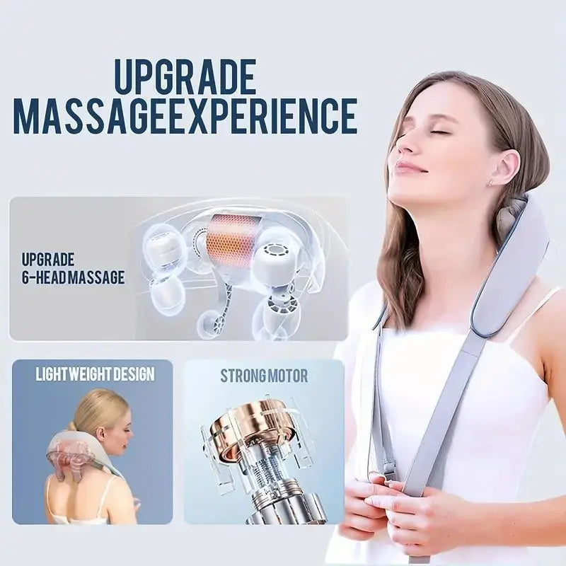 6D Neck & Shoulder Massage Shawl – Heated Kneading Wearable Massager
