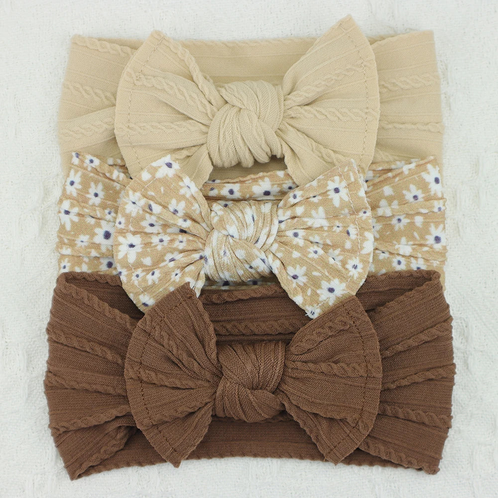 3Pcs Baby Girl Headband Set – Elastic Bows & Turban Hair Accessories