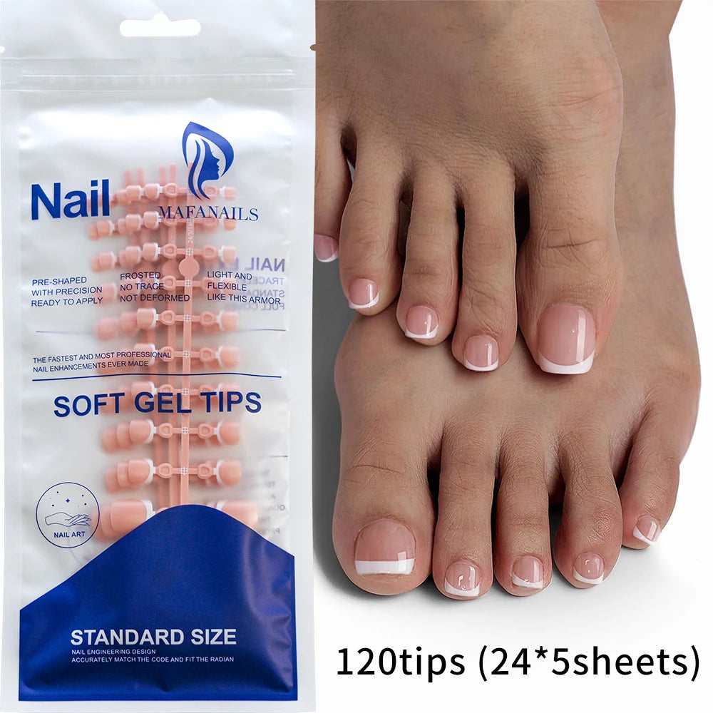 120Pcs French Short Square Nude Pink Press-On Toenails