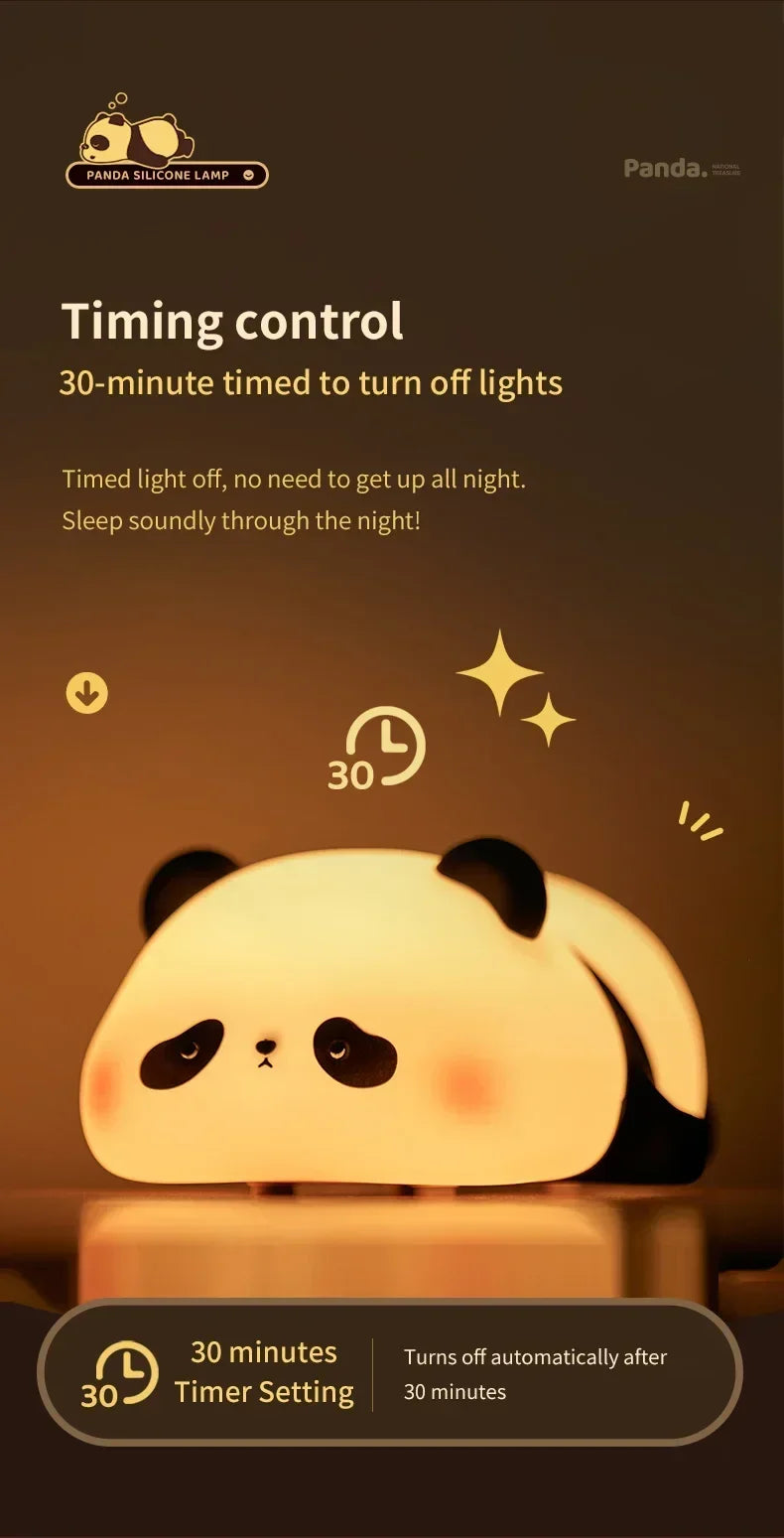 Cute Cartoon Panda LED Night Light – USB Rechargeable Bedside Lamp