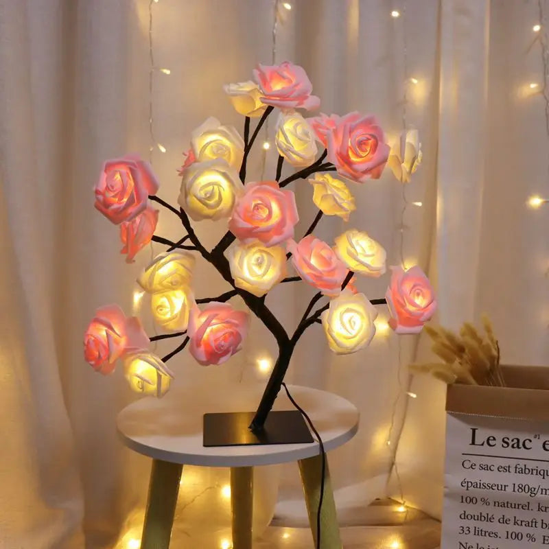 24-LED Rose Tree Lamp – USB Fairy Light Night Lamp for Home & Events