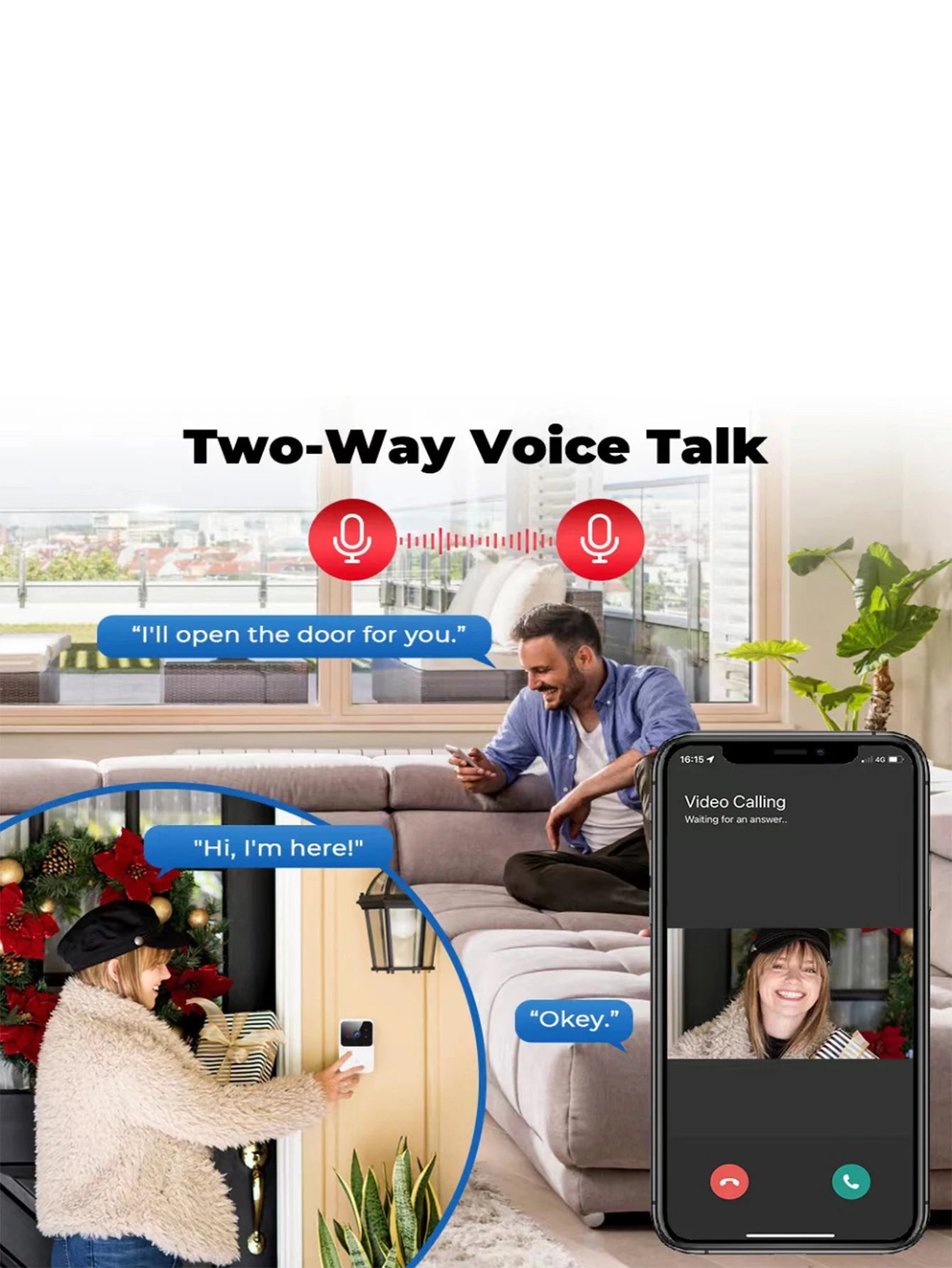 Smart WiFi Video Doorbell – Rechargeable HD Camera with Night Vision & Intercom