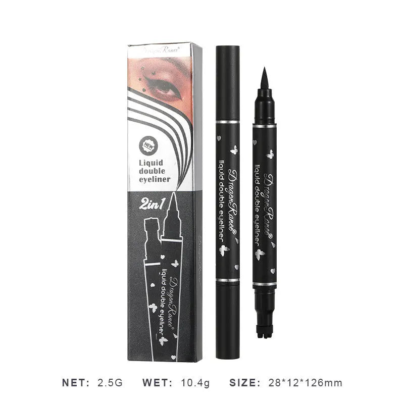 2-in-1 Eyeliner Pen with Star & Moon Stamp – Waterproof Black Liquid Liner