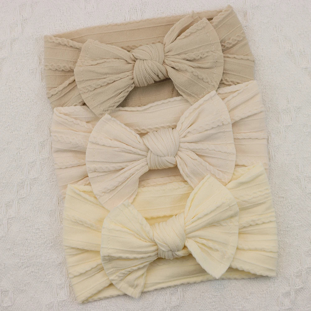 3Pcs Baby Girl Headband Set – Elastic Bows & Turban Hair Accessories