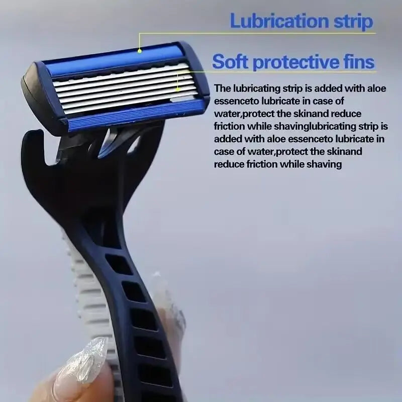 Men's 6-Layer Manual Safety Razor – Stainless Steel with Replaceable Head