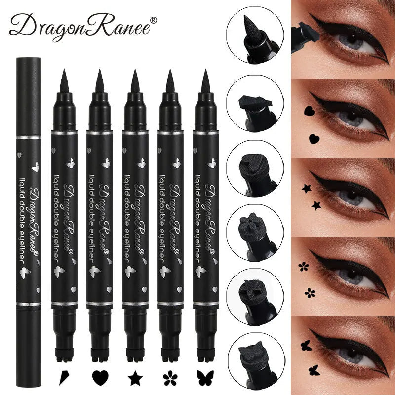 2-in-1 Eyeliner Pen with Star & Moon Stamp – Waterproof Black Liquid Liner