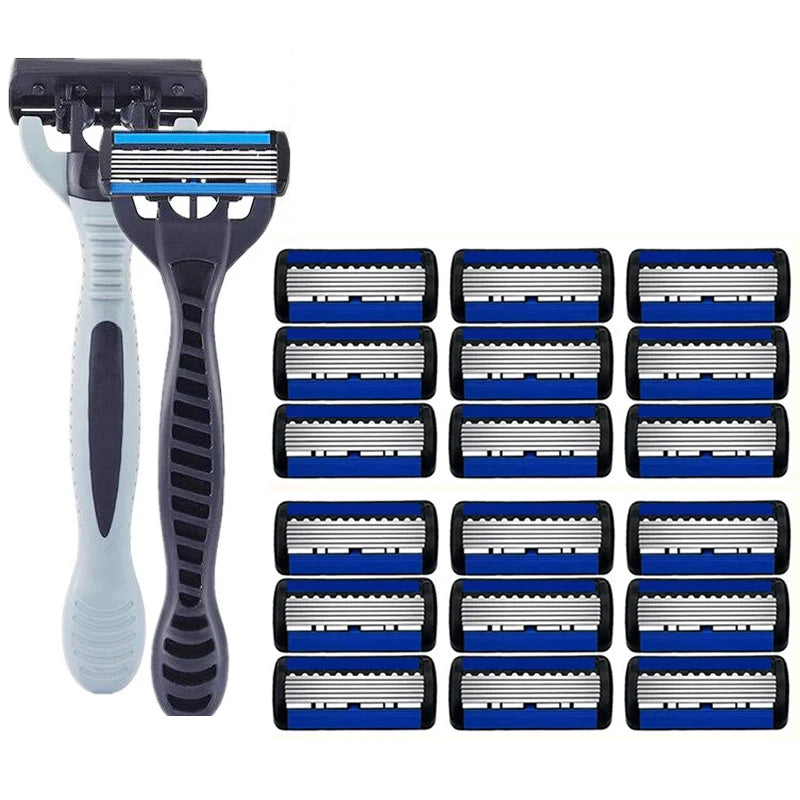Men's 6-Layer Manual Safety Razor – Stainless Steel with Replaceable Head