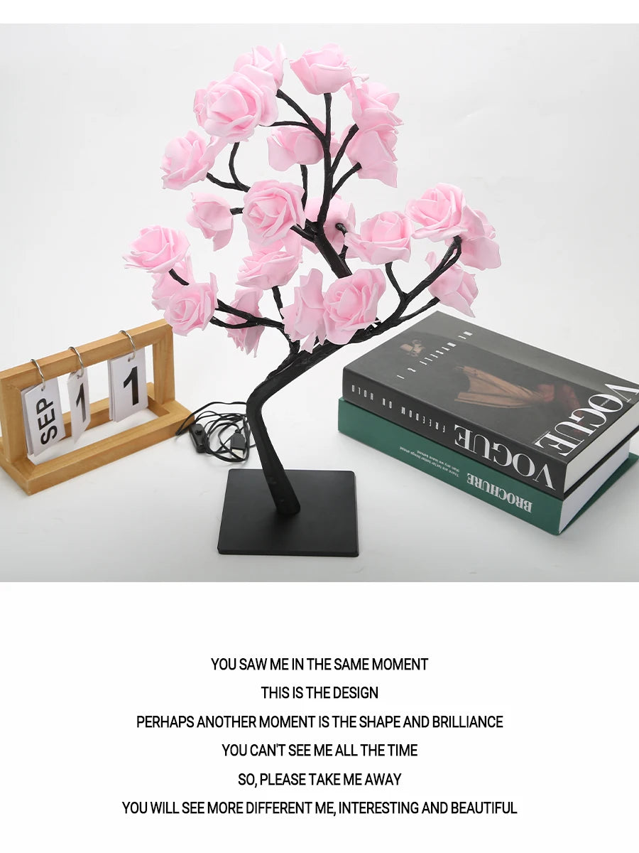 24-LED Rose Tree Lamp – USB Fairy Light Night Lamp for Home & Events