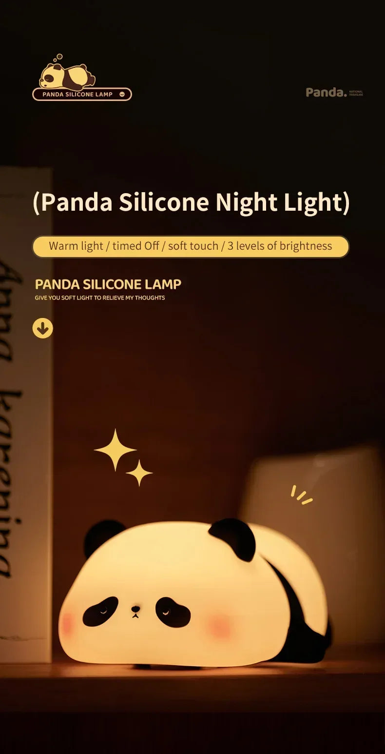 Cute Cartoon Panda LED Night Light – USB Rechargeable Bedside Lamp