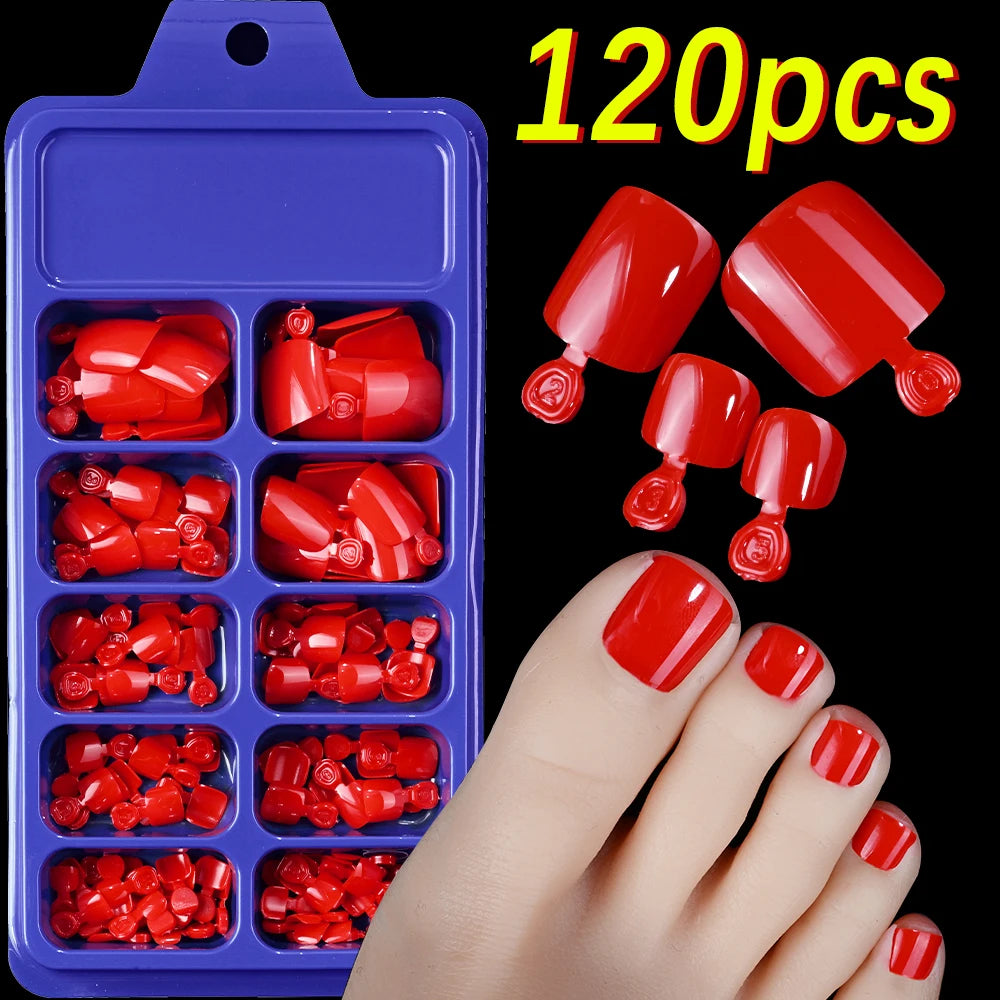 120Pcs French Short Square Nude Pink Press-On Toenails