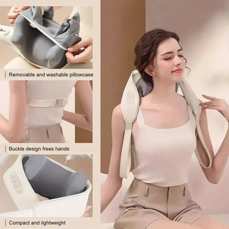 6D Neck & Shoulder Massage Shawl – Heated Kneading Wearable Massager