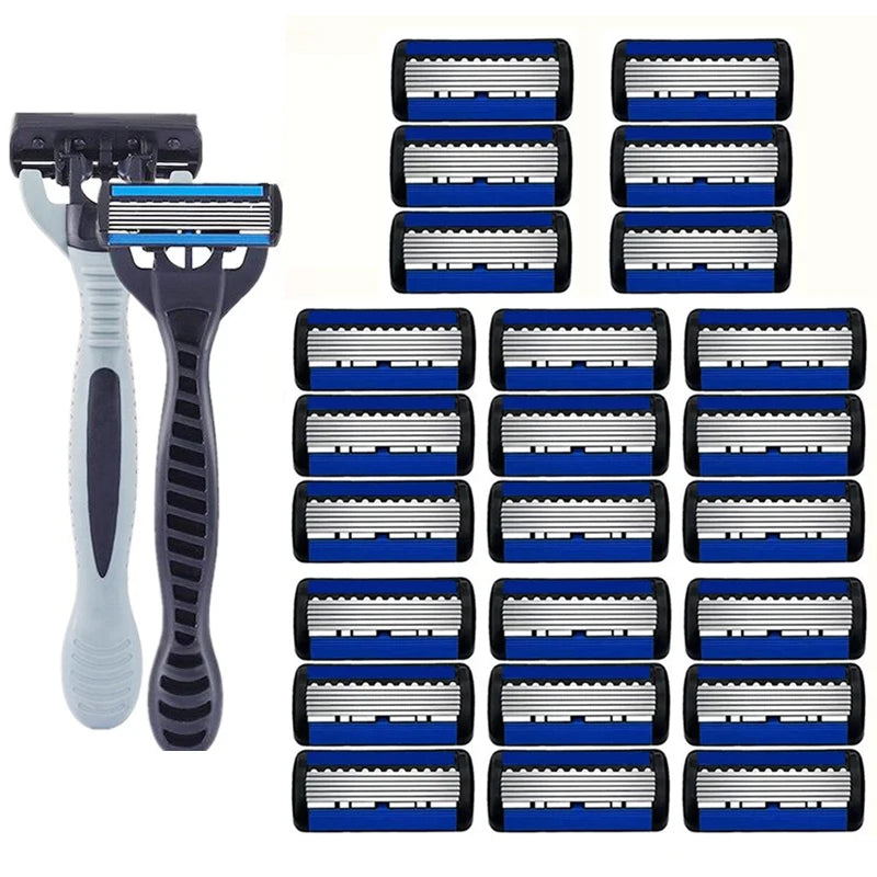 Men's 6-Layer Manual Safety Razor – Stainless Steel with Replaceable Head