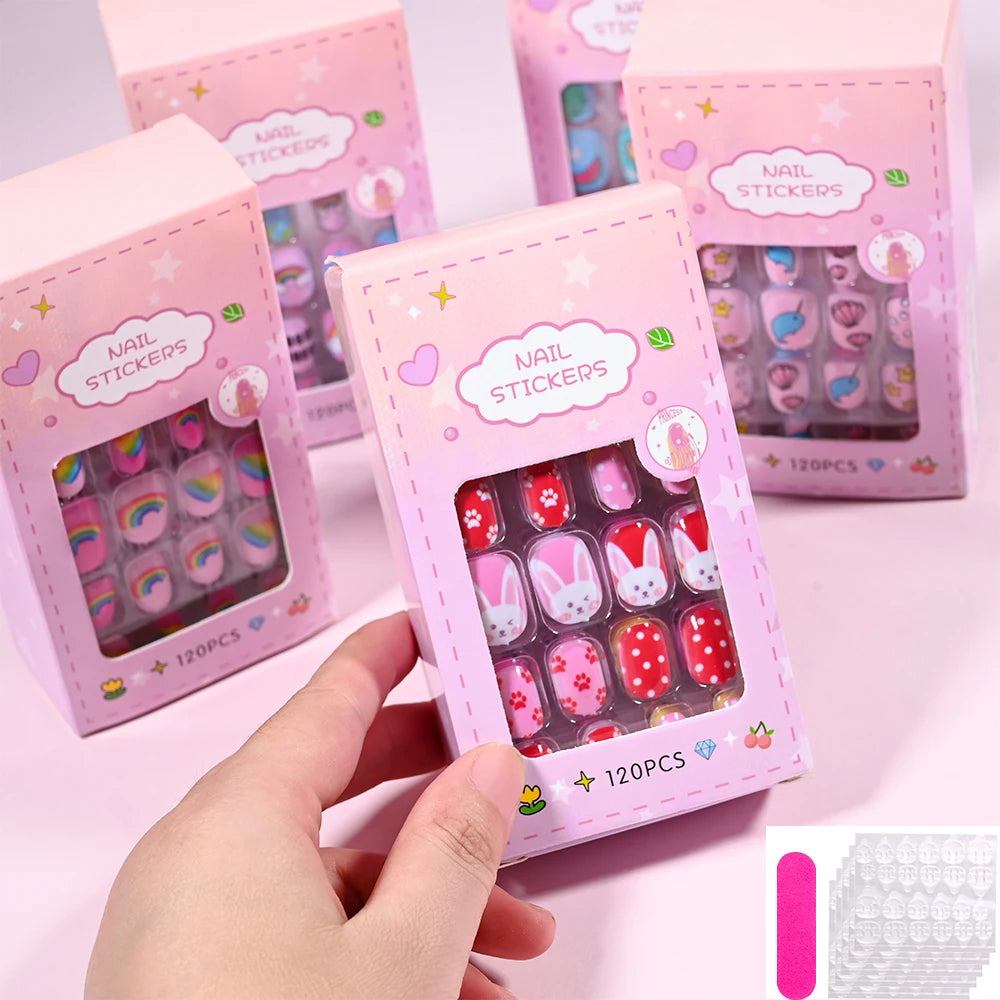 120Pcs Kids Cartoon Press-On Acrylic Nails with Jelly Glue
