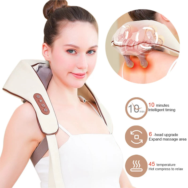 6D Neck & Shoulder Massage Shawl – Heated Kneading Wearable Massager