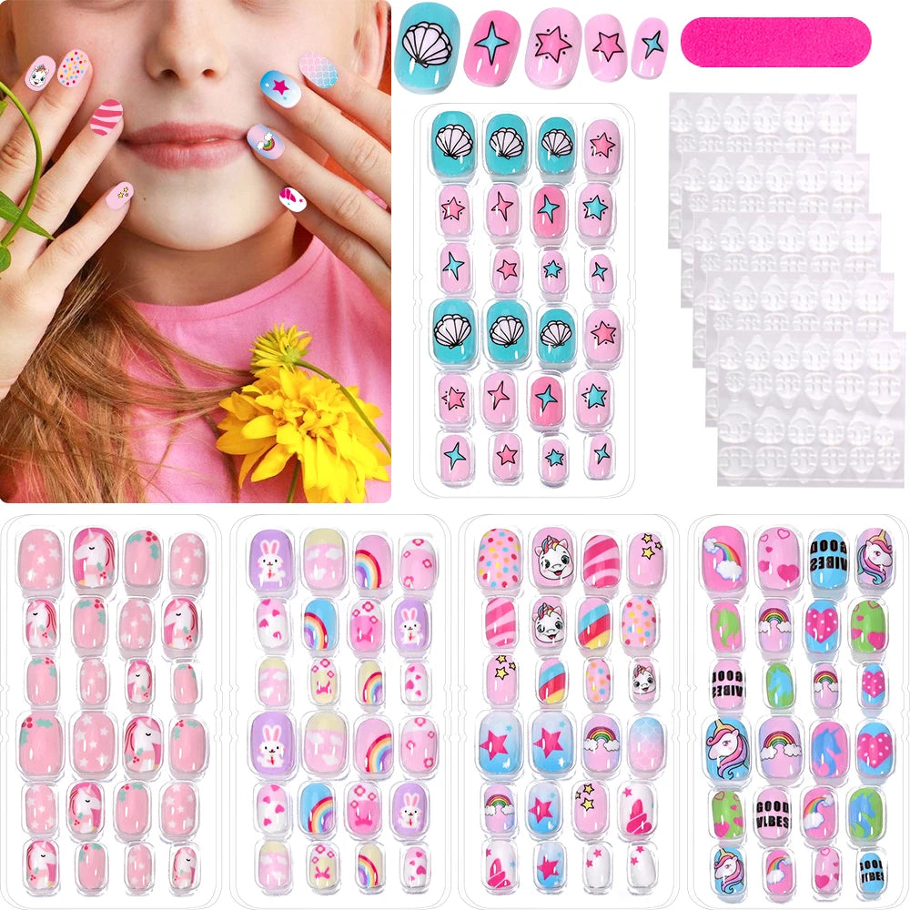 120Pcs Kids Cartoon Press-On Acrylic Nails with Jelly Glue