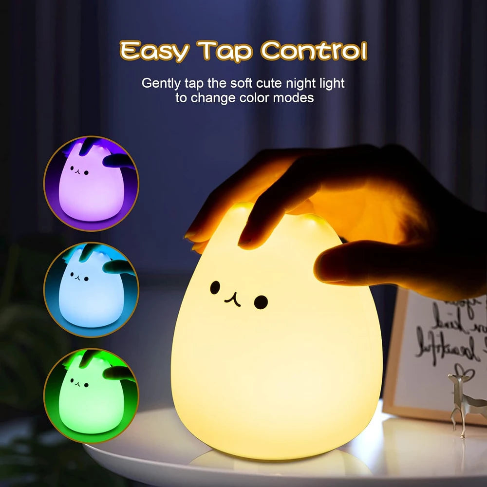 Cute Cat LED Night Light – Soft Silicone Kawaii Kitty Lamp