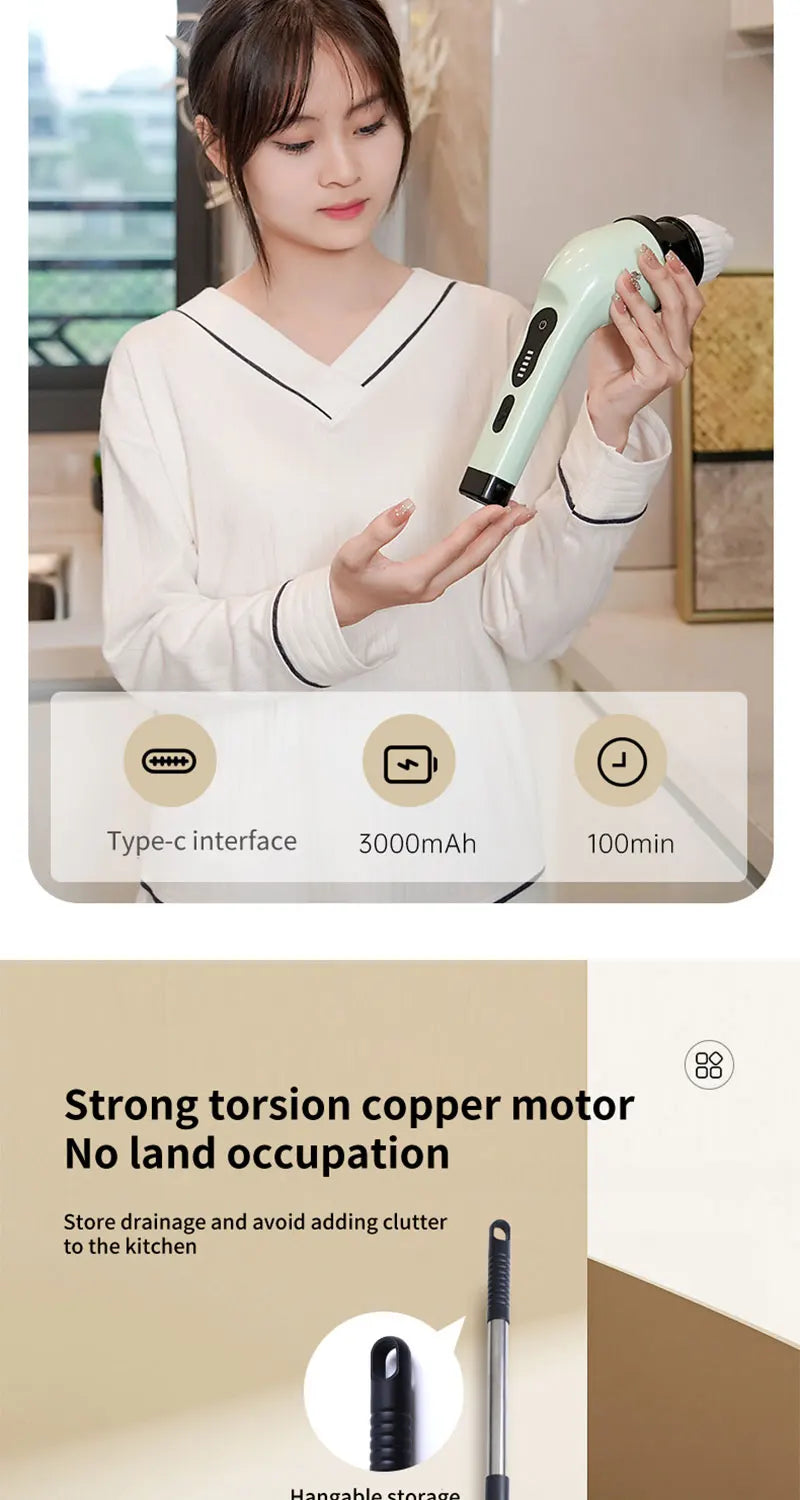 9-in-1 Electric Cleaning Brush – Spin Scrubber for Kitchen & Bathroom