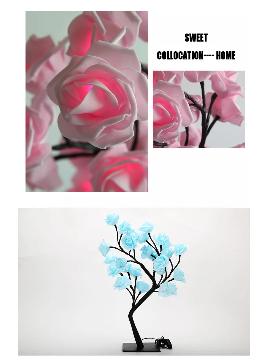 24-LED Rose Tree Lamp – USB Fairy Light Night Lamp for Home & Events