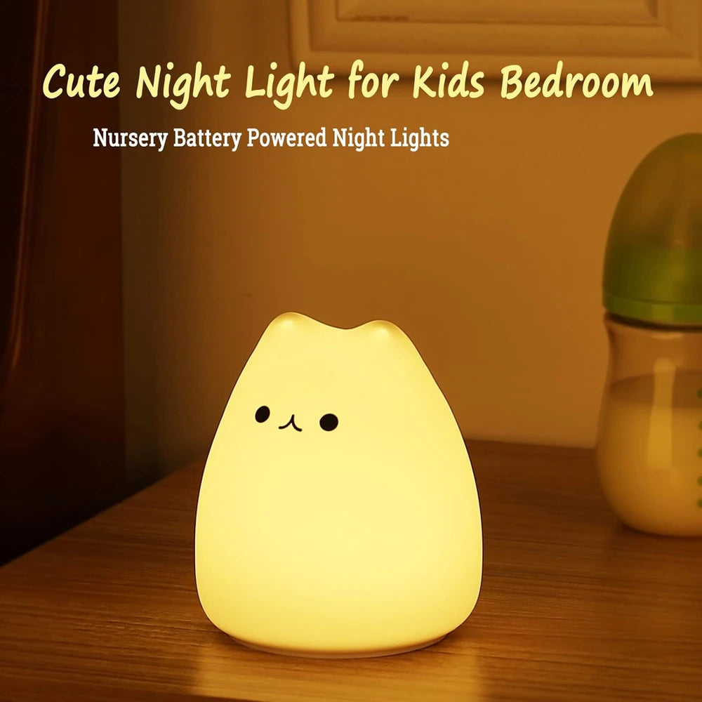 Cute Cat LED Night Light – Soft Silicone Kawaii Kitty Lamp