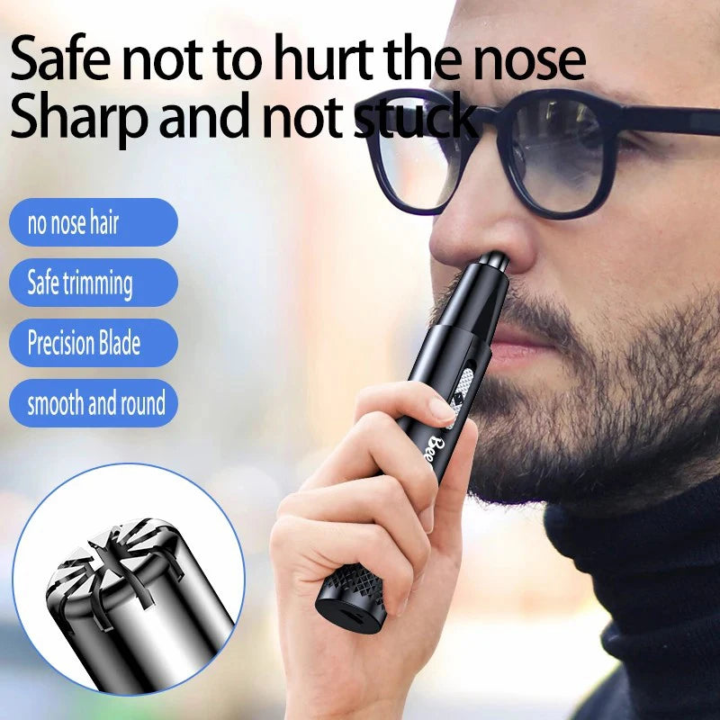 USB Rechargeable Nose & Ear Hair Trimmer – Metal Electric Shaver for Men & Women