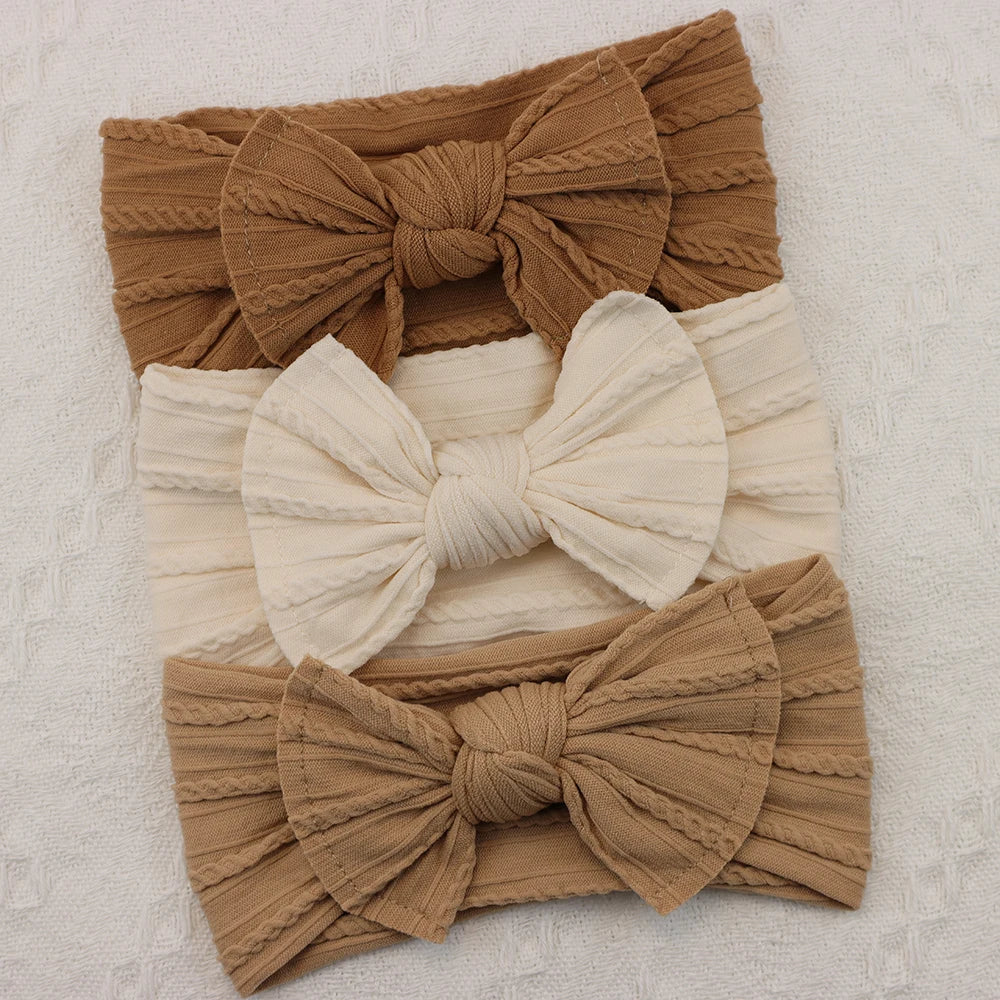 3Pcs Baby Girl Headband Set – Elastic Bows & Turban Hair Accessories