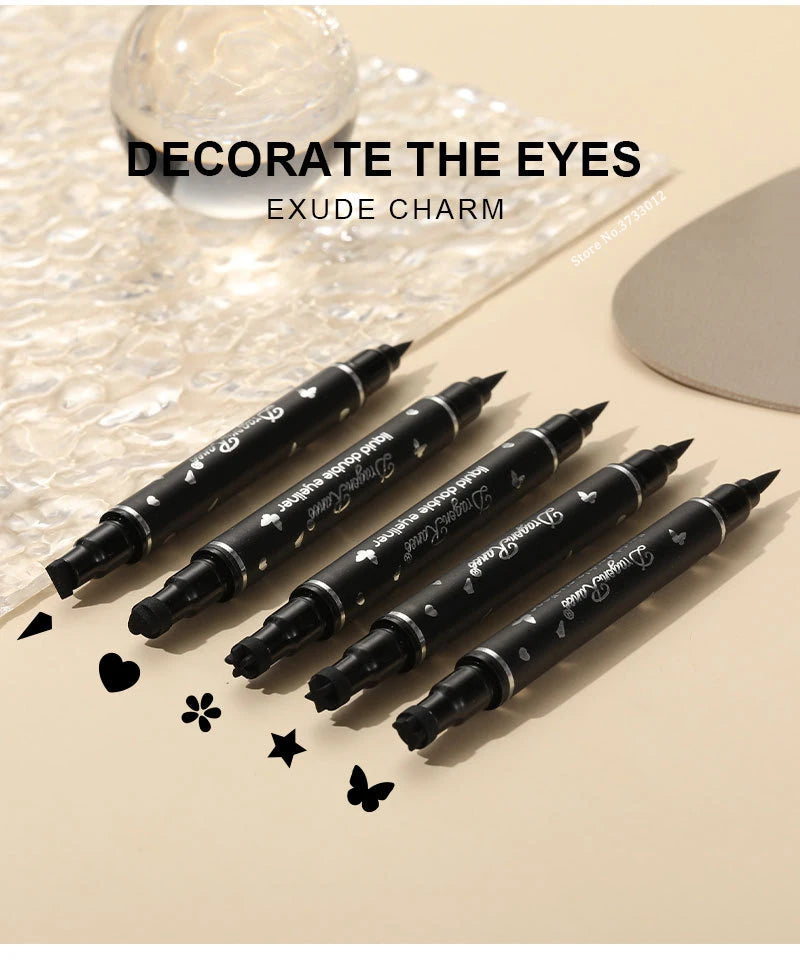 2-in-1 Eyeliner Pen with Star & Moon Stamp – Waterproof Black Liquid Liner