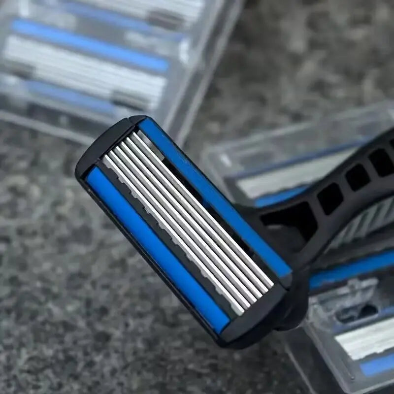 Men's 6-Layer Manual Safety Razor – Stainless Steel with Replaceable Head