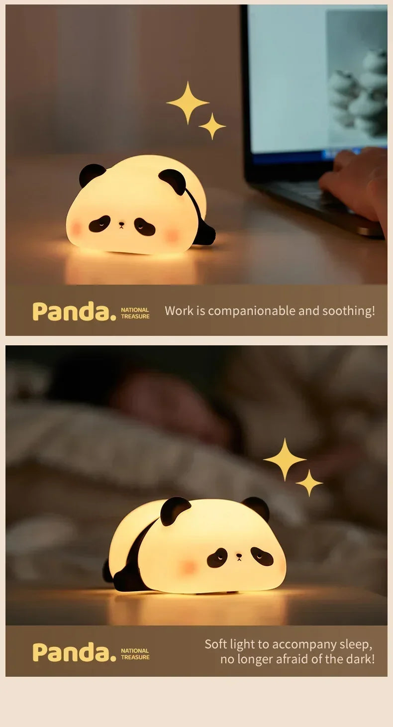 Cute Cartoon Panda LED Night Light – USB Rechargeable Bedside Lamp