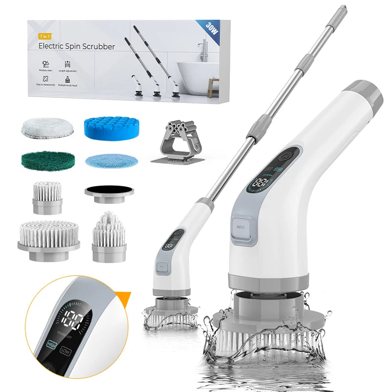 Cordless Electric Cleaning Brush – Handheld Spin Scrubber with 7 Brush Heads