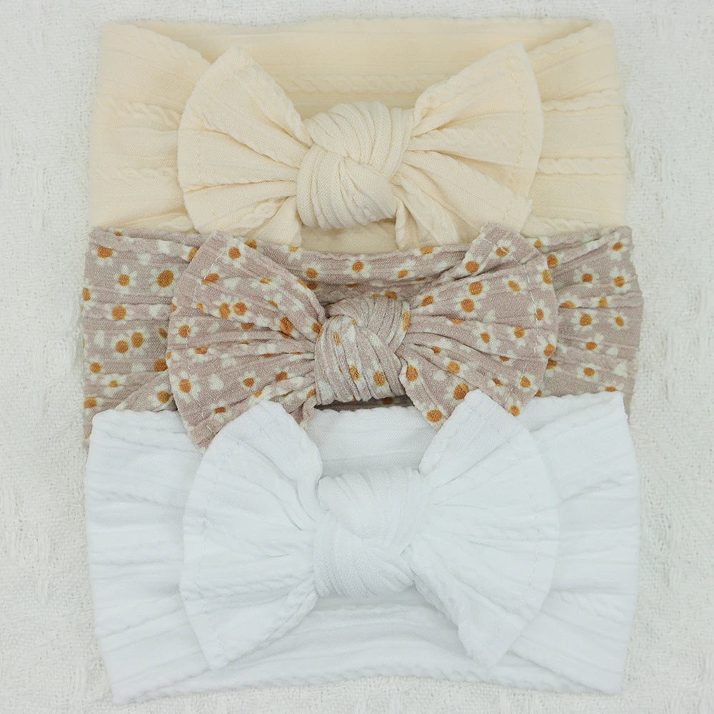3Pcs Baby Girl Headband Set – Elastic Bows & Turban Hair Accessories