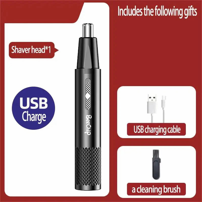 USB Rechargeable Nose & Ear Hair Trimmer – Metal Electric Shaver for Men & Women
