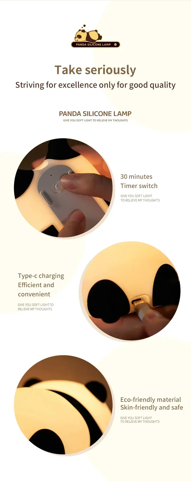 Cute Cartoon Panda LED Night Light – USB Rechargeable Bedside Lamp