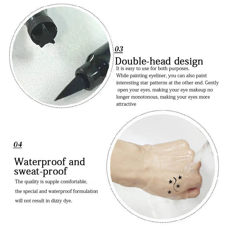 2-in-1 Eyeliner Pen with Star & Moon Stamp – Waterproof Black Liquid Liner