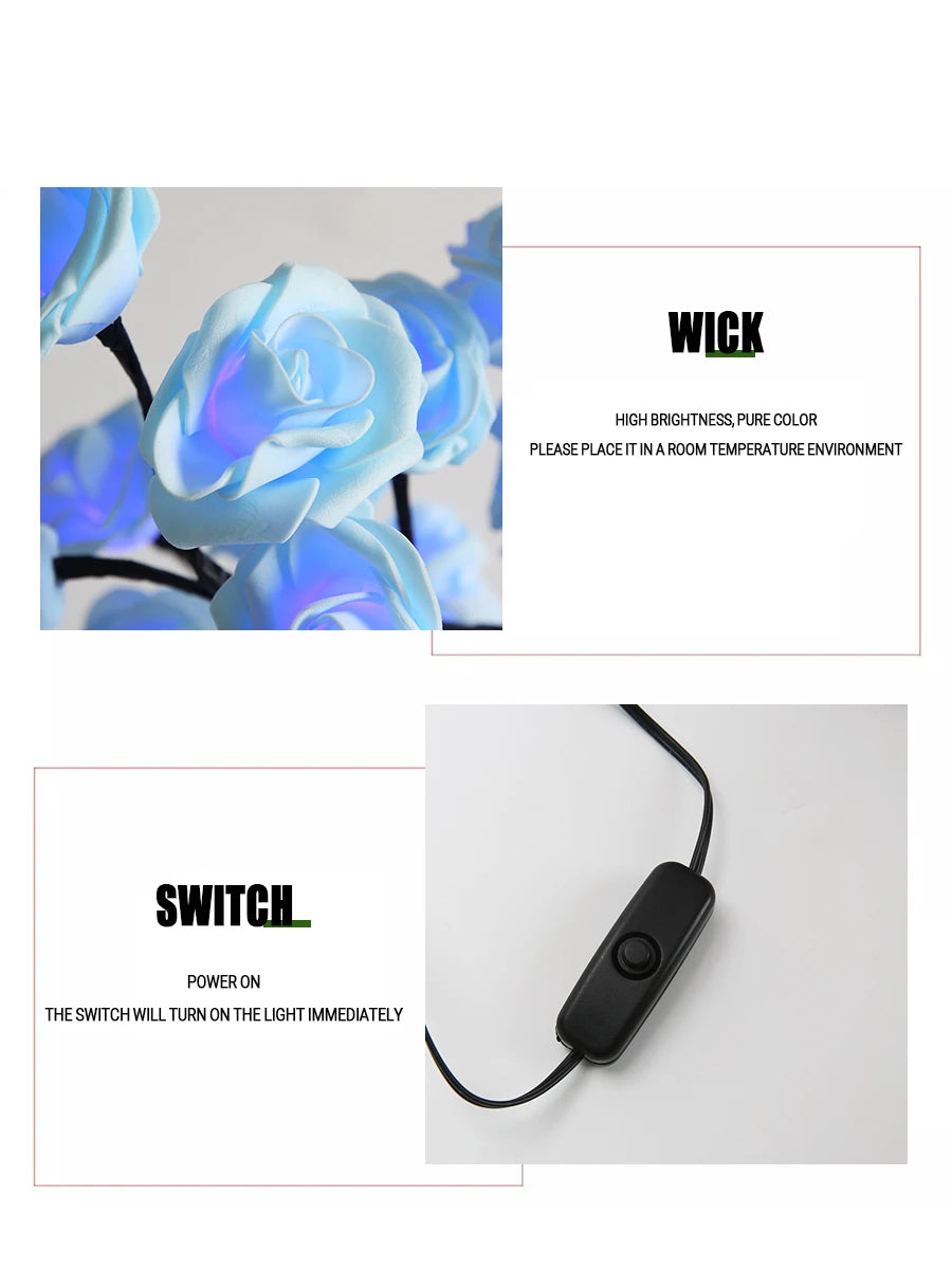 24-LED Rose Tree Lamp – USB Fairy Light Night Lamp for Home & Events