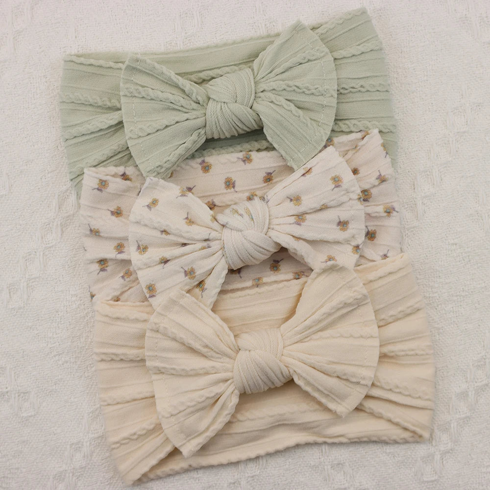 3Pcs Baby Girl Headband Set – Elastic Bows & Turban Hair Accessories