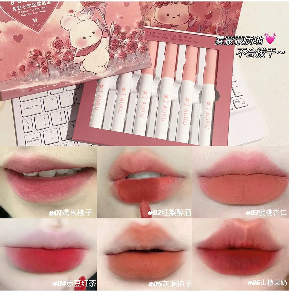 6PCS Kawaii Matte Lipstick Set - Waterproof, Long-lasting