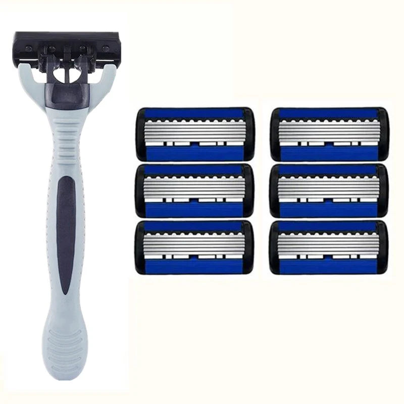 Men's 6-Layer Manual Safety Razor – Stainless Steel with Replaceable Head