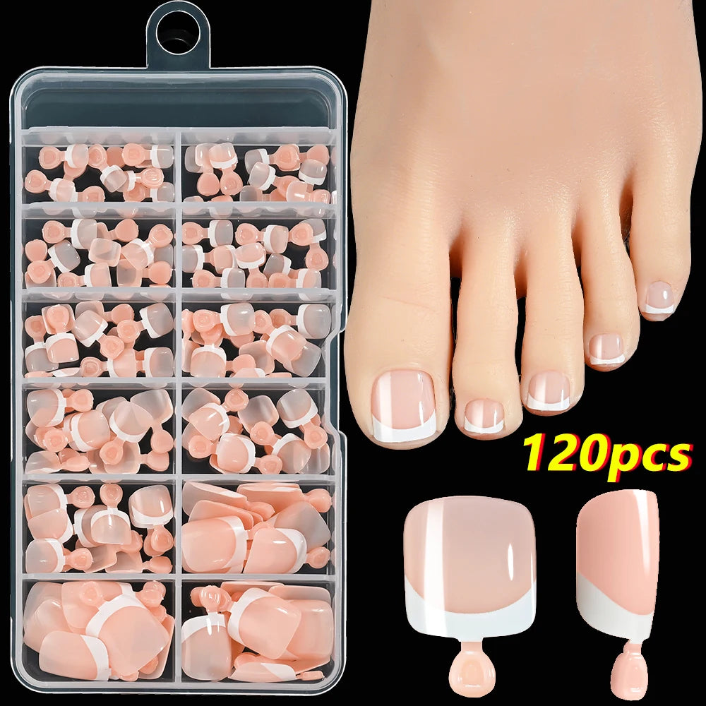 120Pcs French Short Square Nude Pink Press-On Toenails