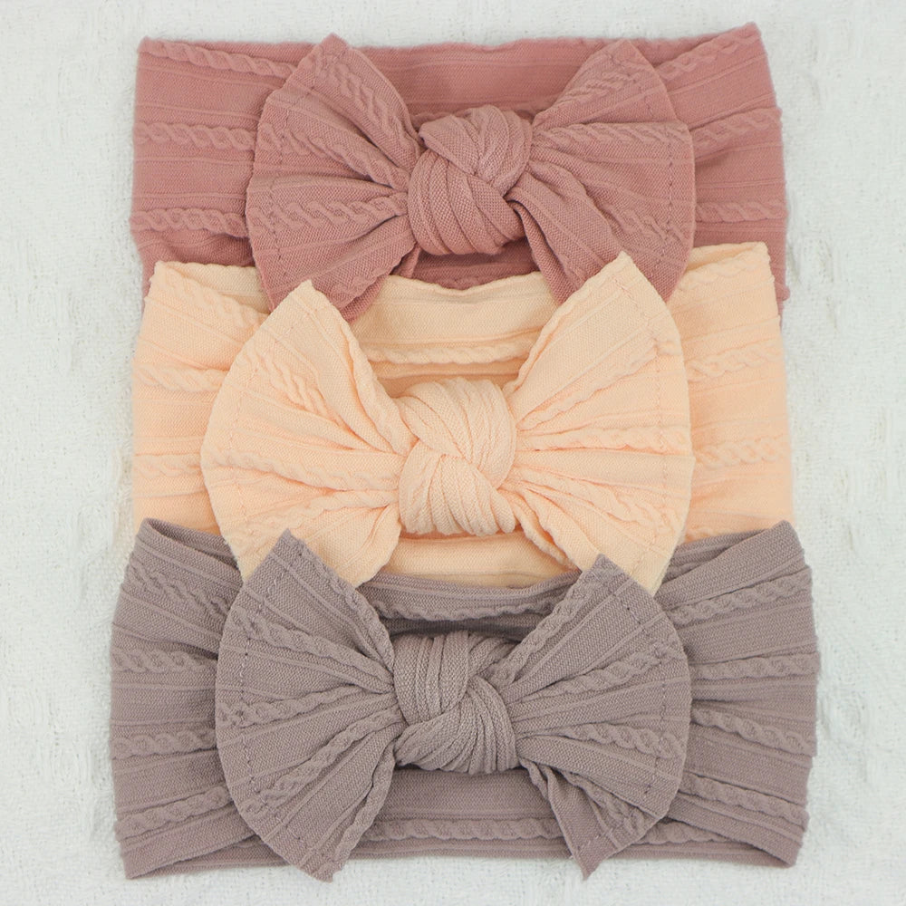 3Pcs Baby Girl Headband Set – Elastic Bows & Turban Hair Accessories