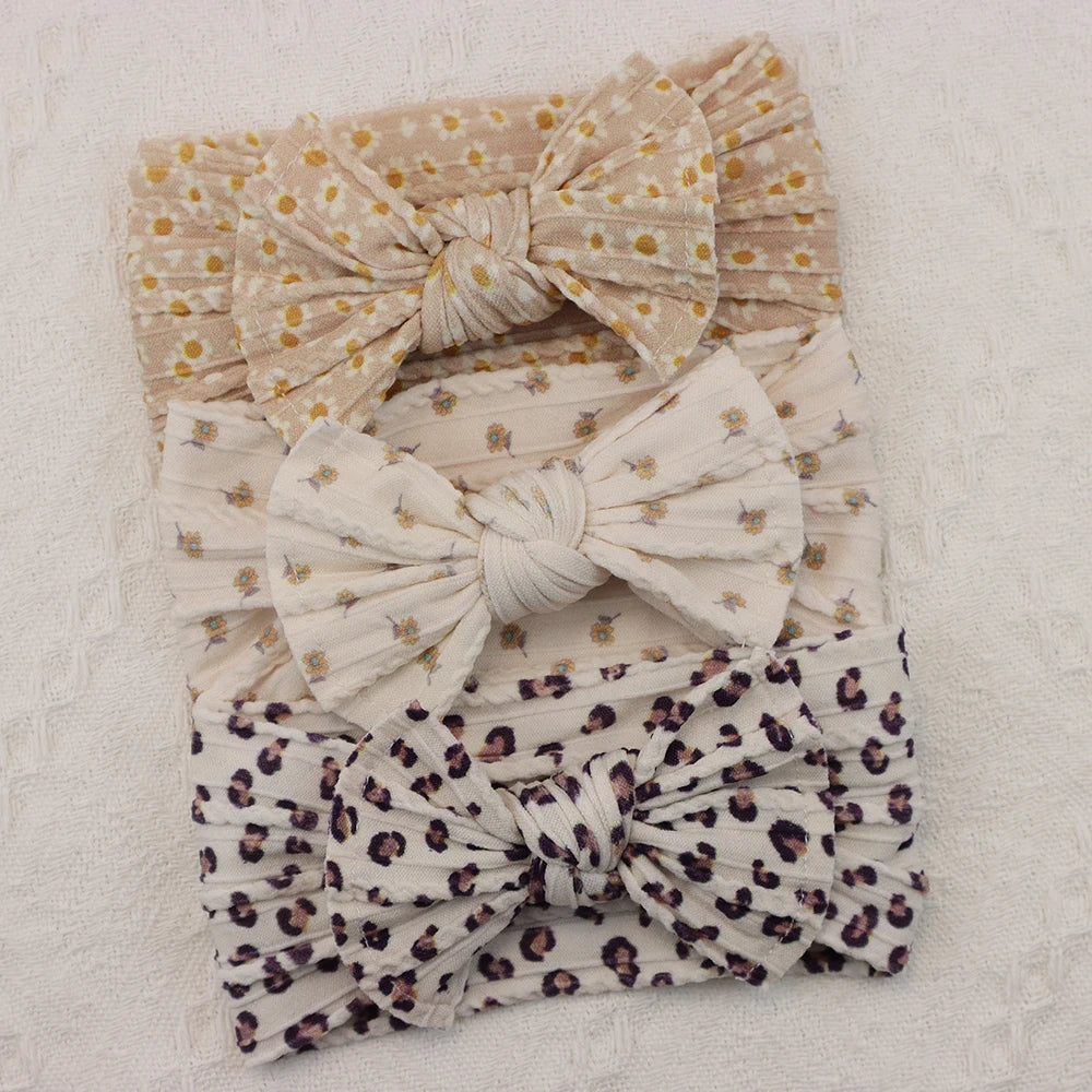 3Pcs Baby Girl Headband Set – Elastic Bows & Turban Hair Accessories