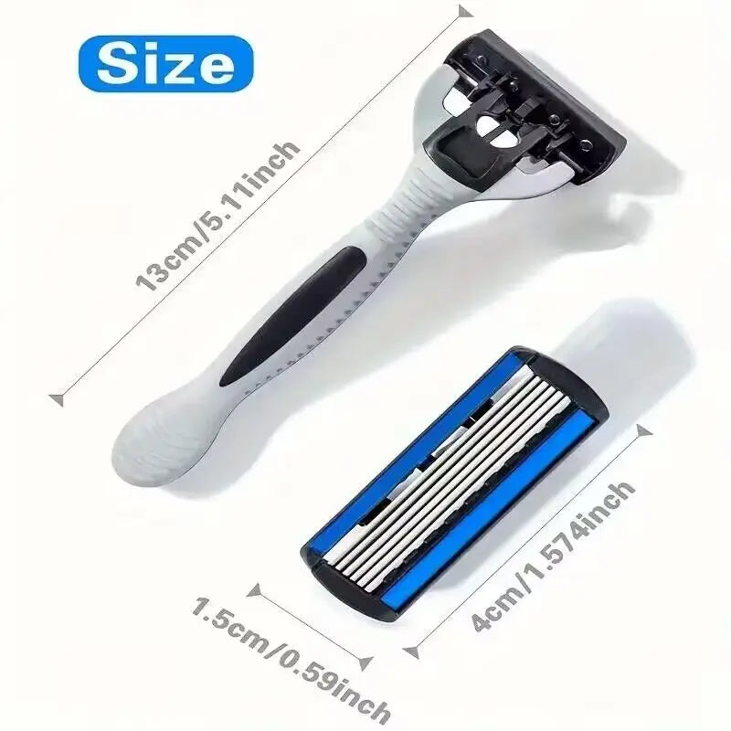 Men's 6-Layer Manual Safety Razor – Stainless Steel with Replaceable Head