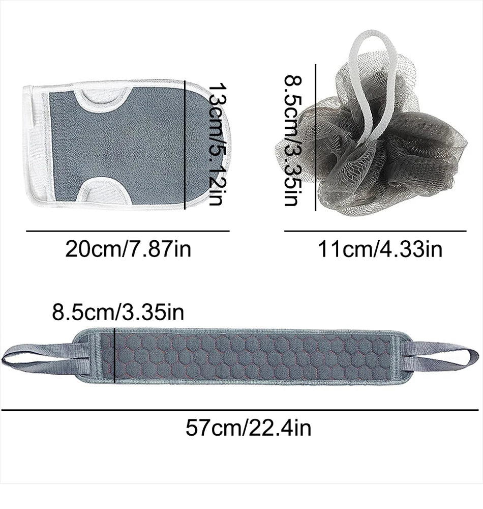 3-Piece Body Scrubber Set – Glove, Brush & Loofah