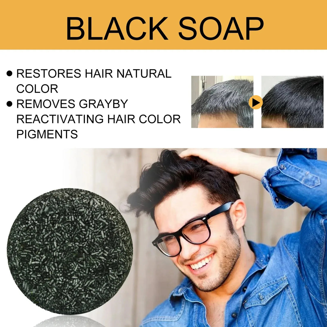 Polygonum Black Hair Shampoo Bar – Darkening & Repair Soap for Gray Hair (Unisex)
