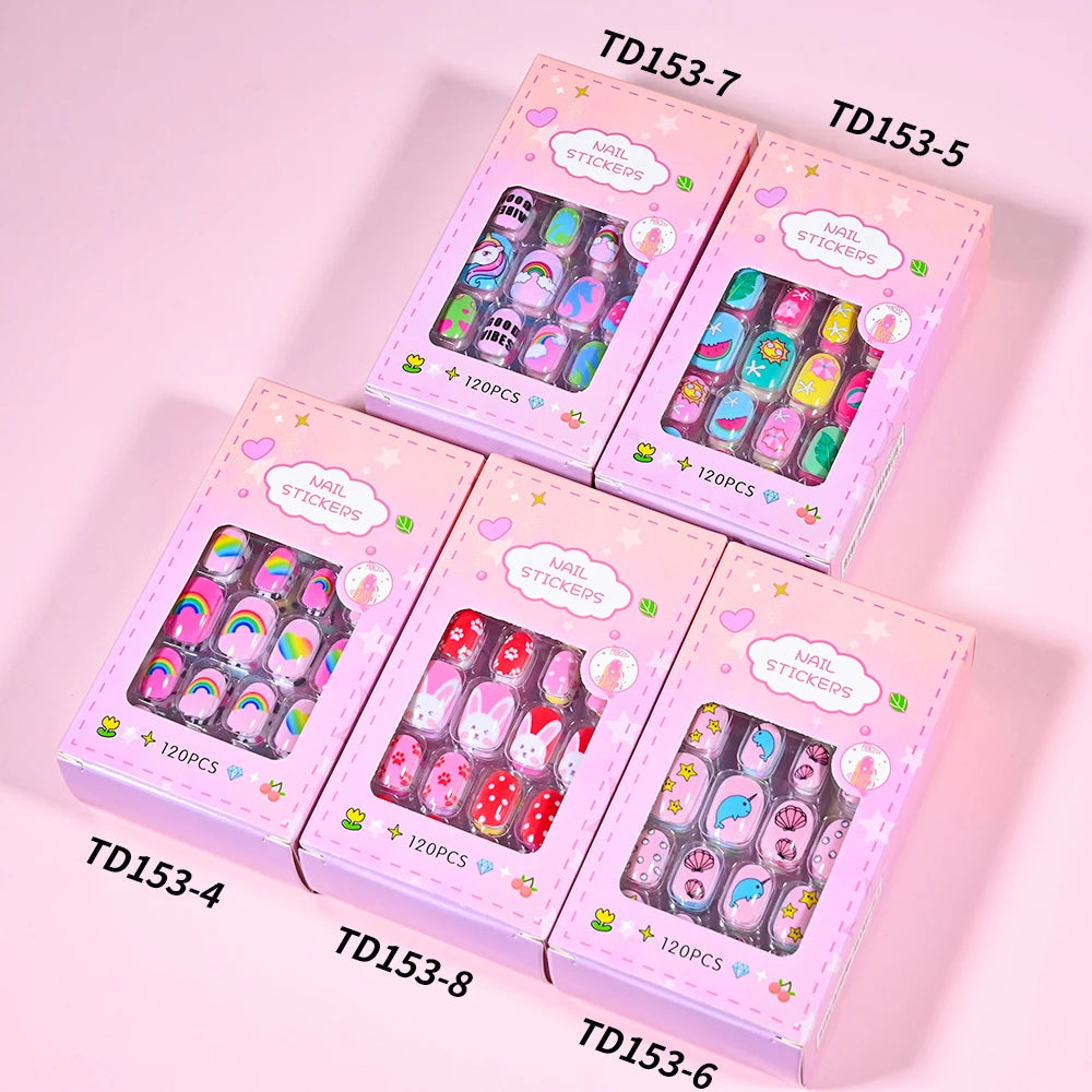 120Pcs Kids Cartoon Press-On Acrylic Nails with Jelly Glue