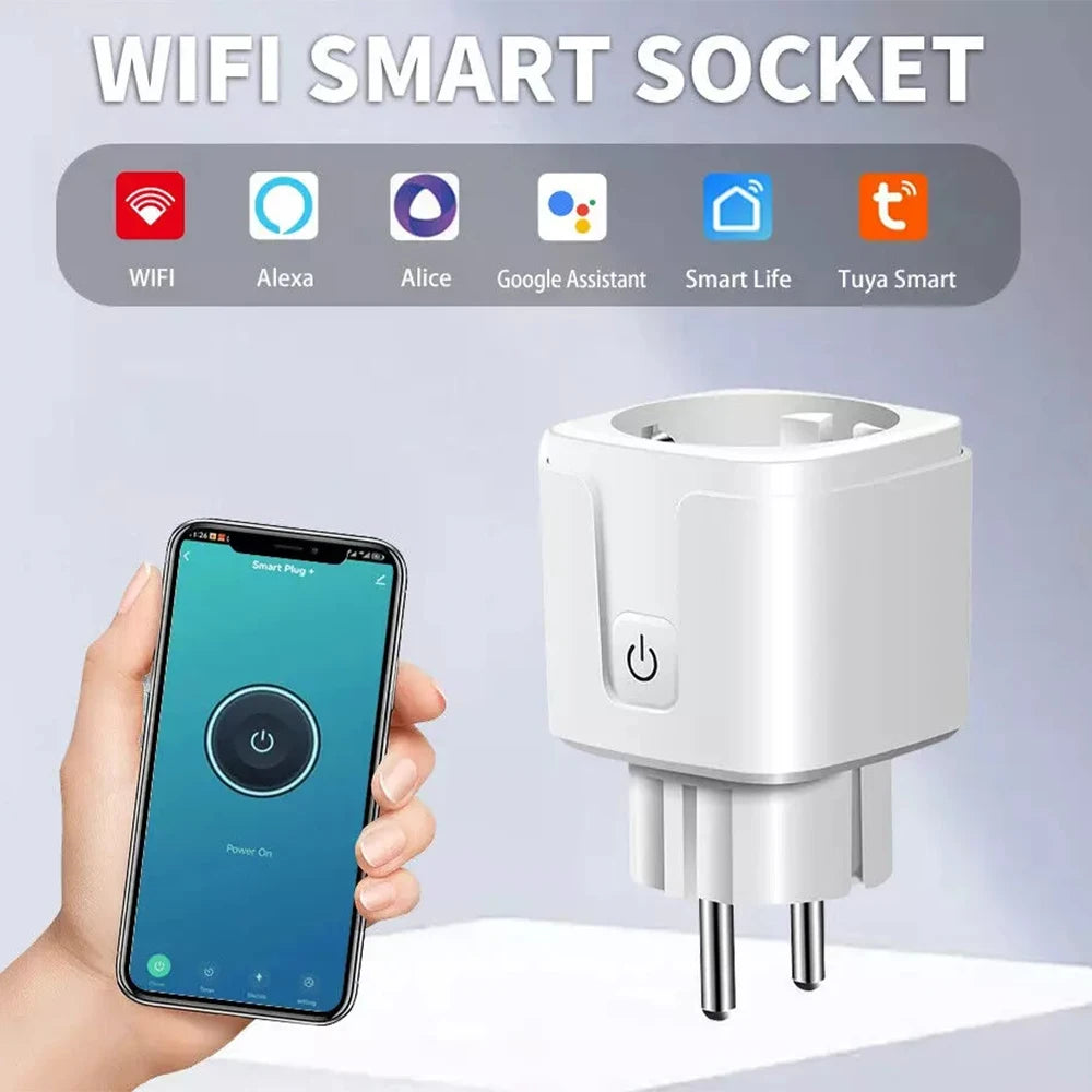 EU Tuya WiFi Smart Plug – 16A/20A Socket with Power Monitor & Voice Control